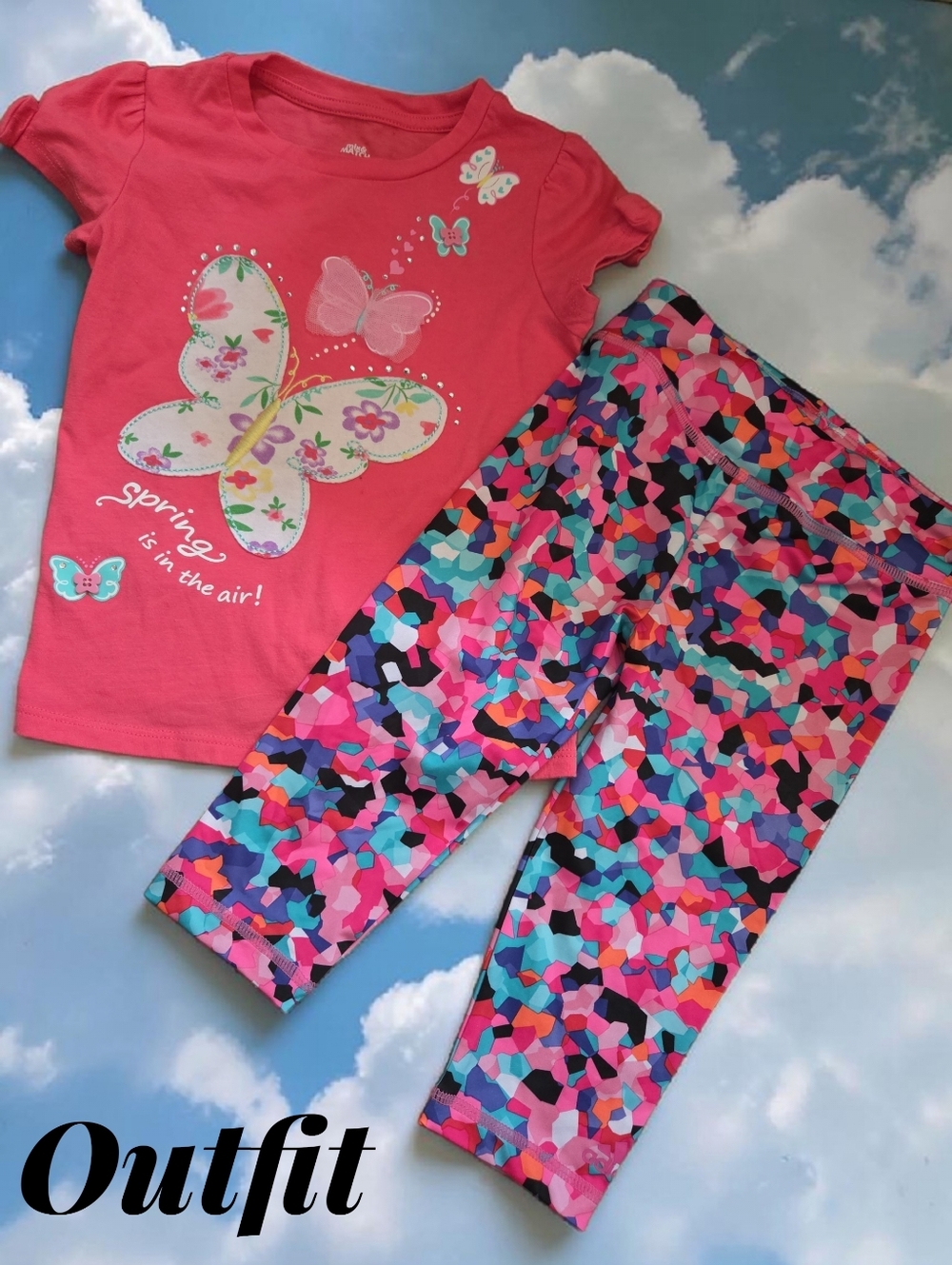 *1273 Adidas matched 2pc butterfly outfit Girls 3T